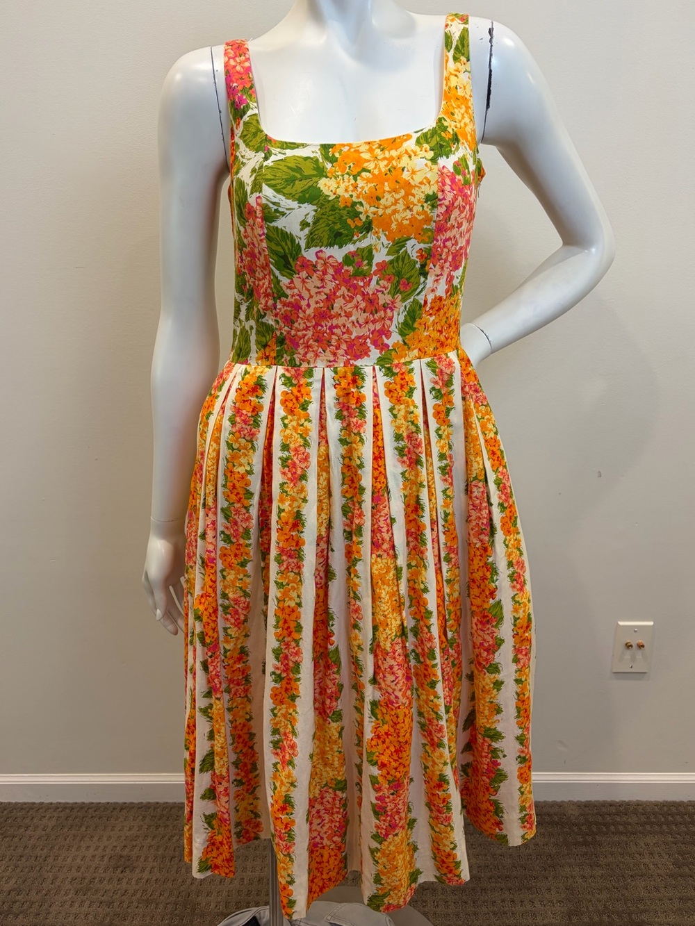 ISAAC MIZRAHI For Target Pink Orange Floral Print Cotton Fit and Flare Dress